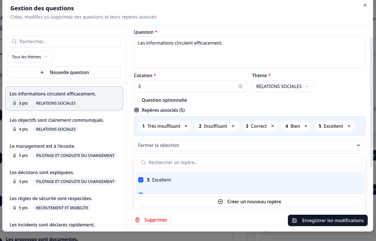 Gestion des questions