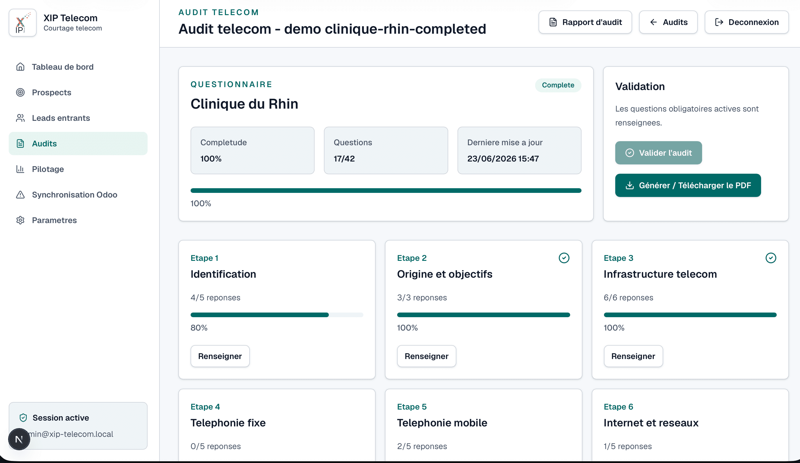 Questionnaire d'audit télécom